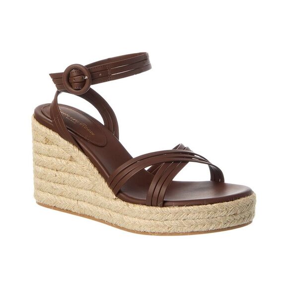 Gianvito Rossi Lianne Beach 70 Leather Wedge Sandal Brown